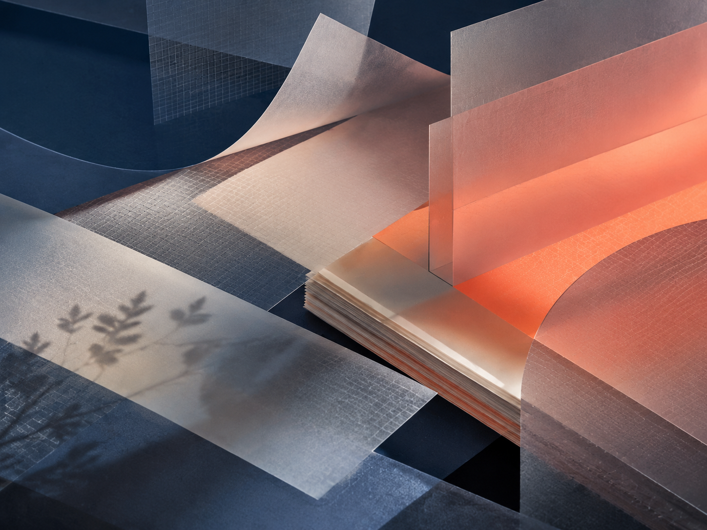 Abstract composition in cobalt blue and warm orange